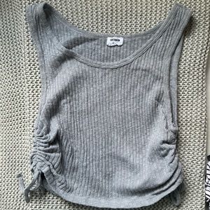 Grey rouched side tie tank top